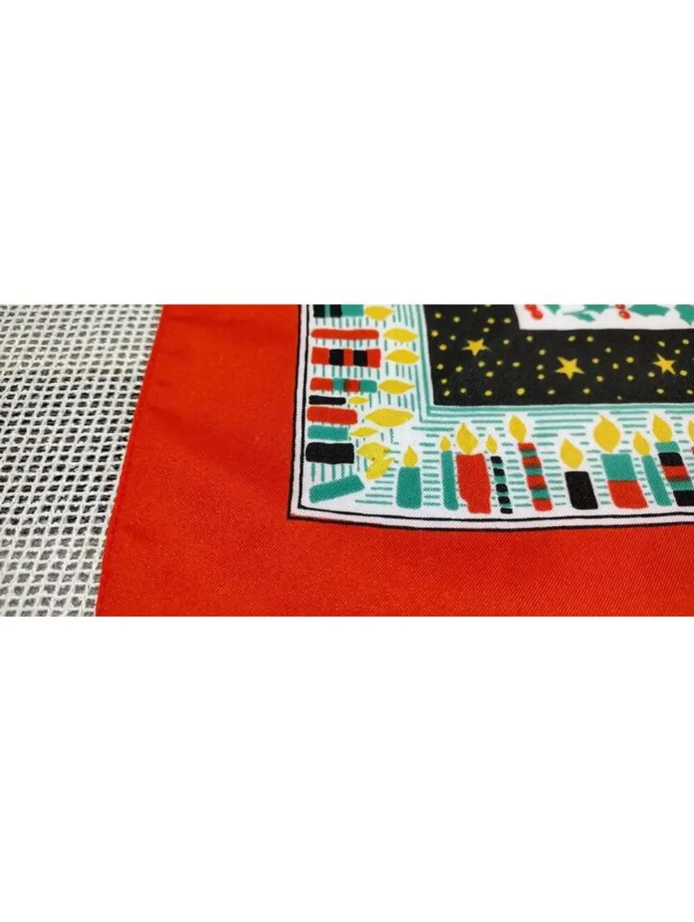 Vintage Holiday 1970s Large Scarf Menswear Italy Merry Christmas Candles Red 27
